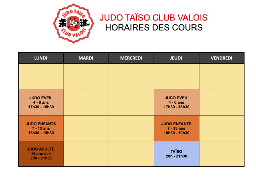 Horaires de Judo Taiso Club Valois de Plailly